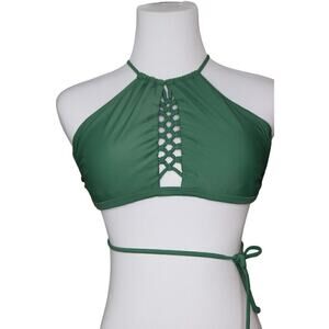 Xhilaration Macrame Halter Green Bandeau Swim‎ Top LARGE Bohemian Swimwear Beach